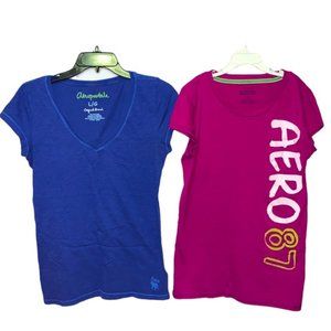 Aeropostale Women's T-Shirts Bundle of 2 Blue & Magenta Both Size L